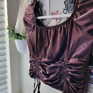 Brown crimped ruffle top